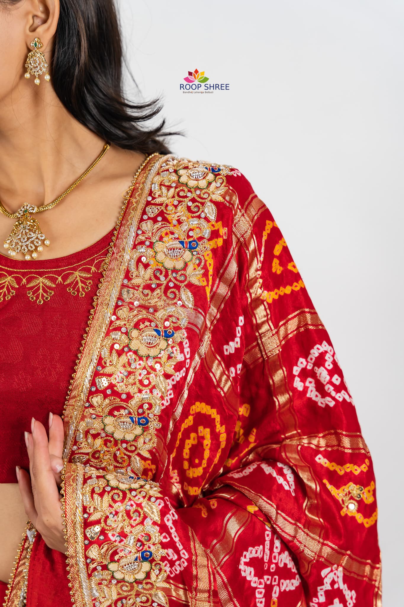 Designer Gajji Silk Wedding Dupatta with Hand-Embroidered Zardozi.