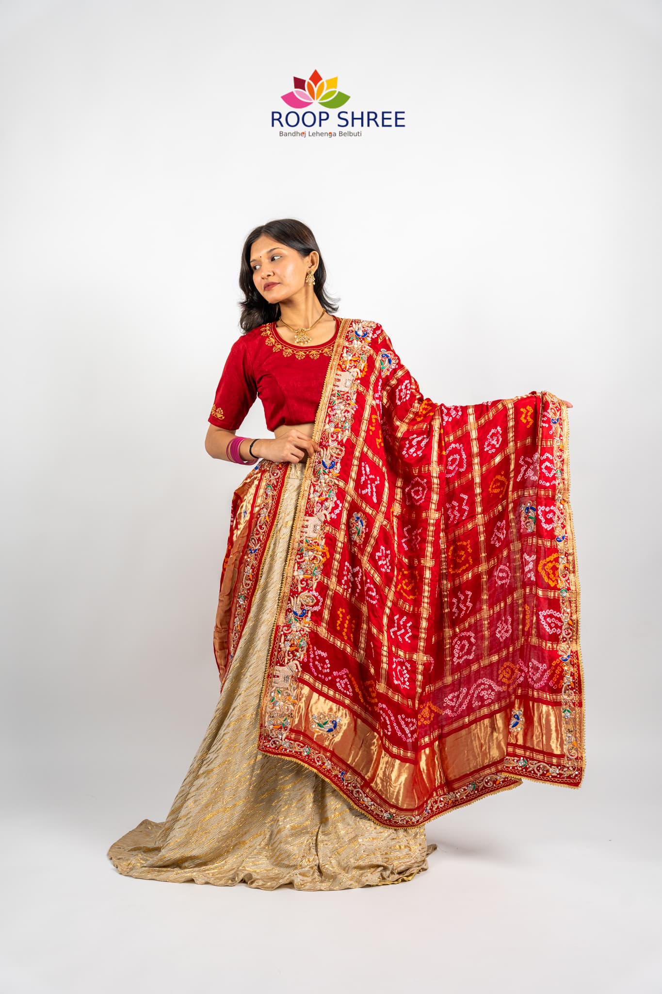 Pure Gajji Silk Red Colour Dupata