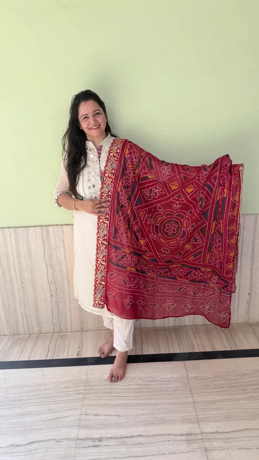 Georgette Dupatta Swastik Design Border