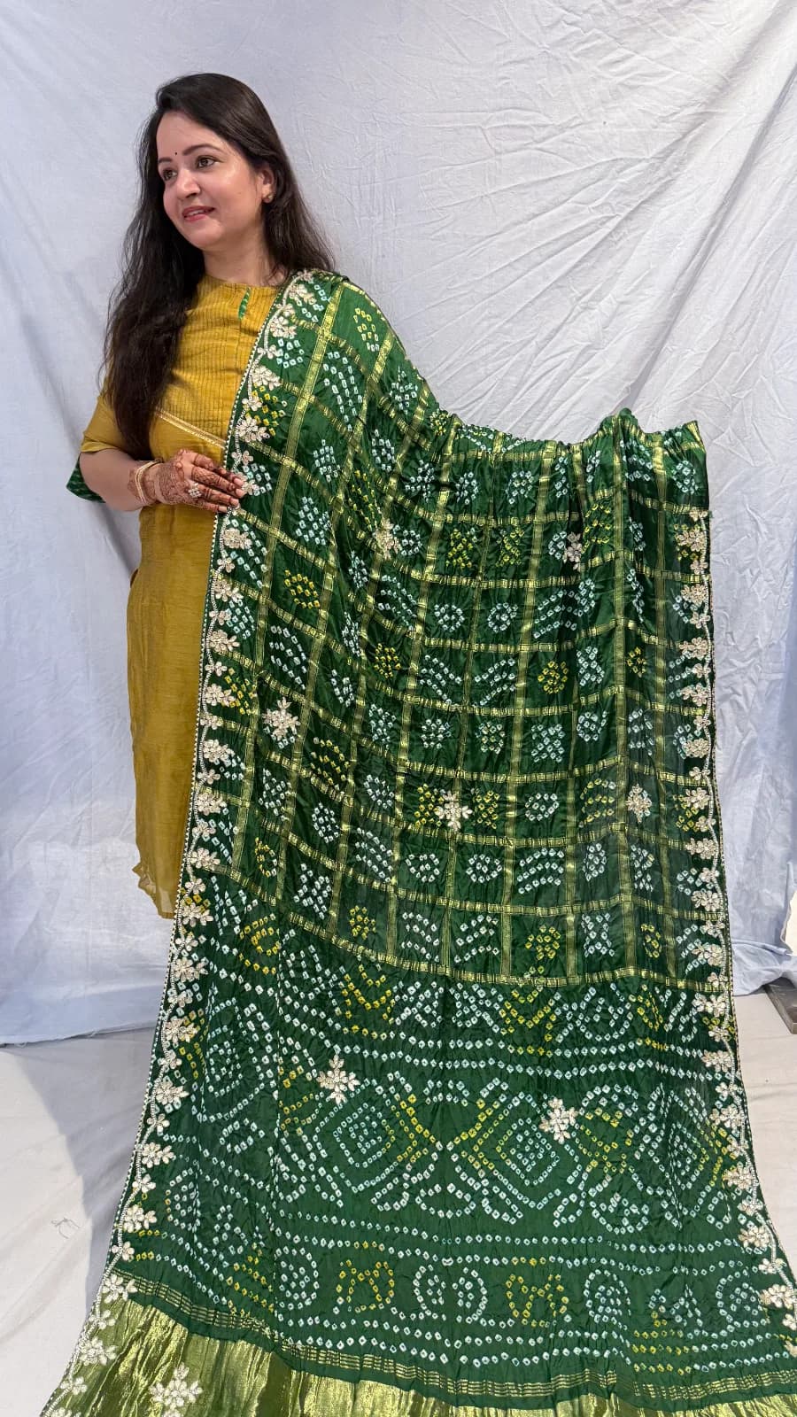 Duplicate Ghatchola saree with cutdana Gotapatti work-Green