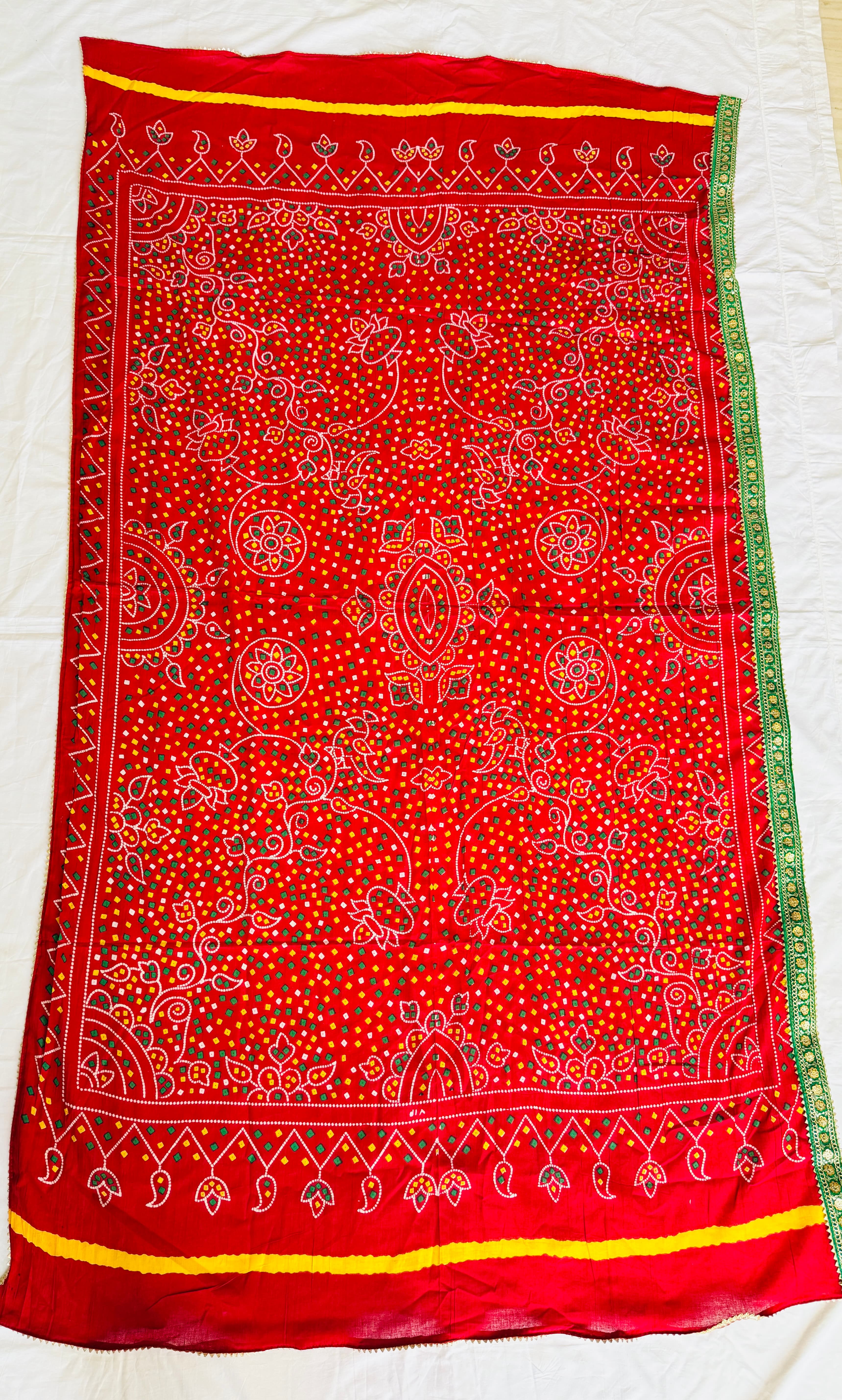 Cotton Dupata with Green Lace