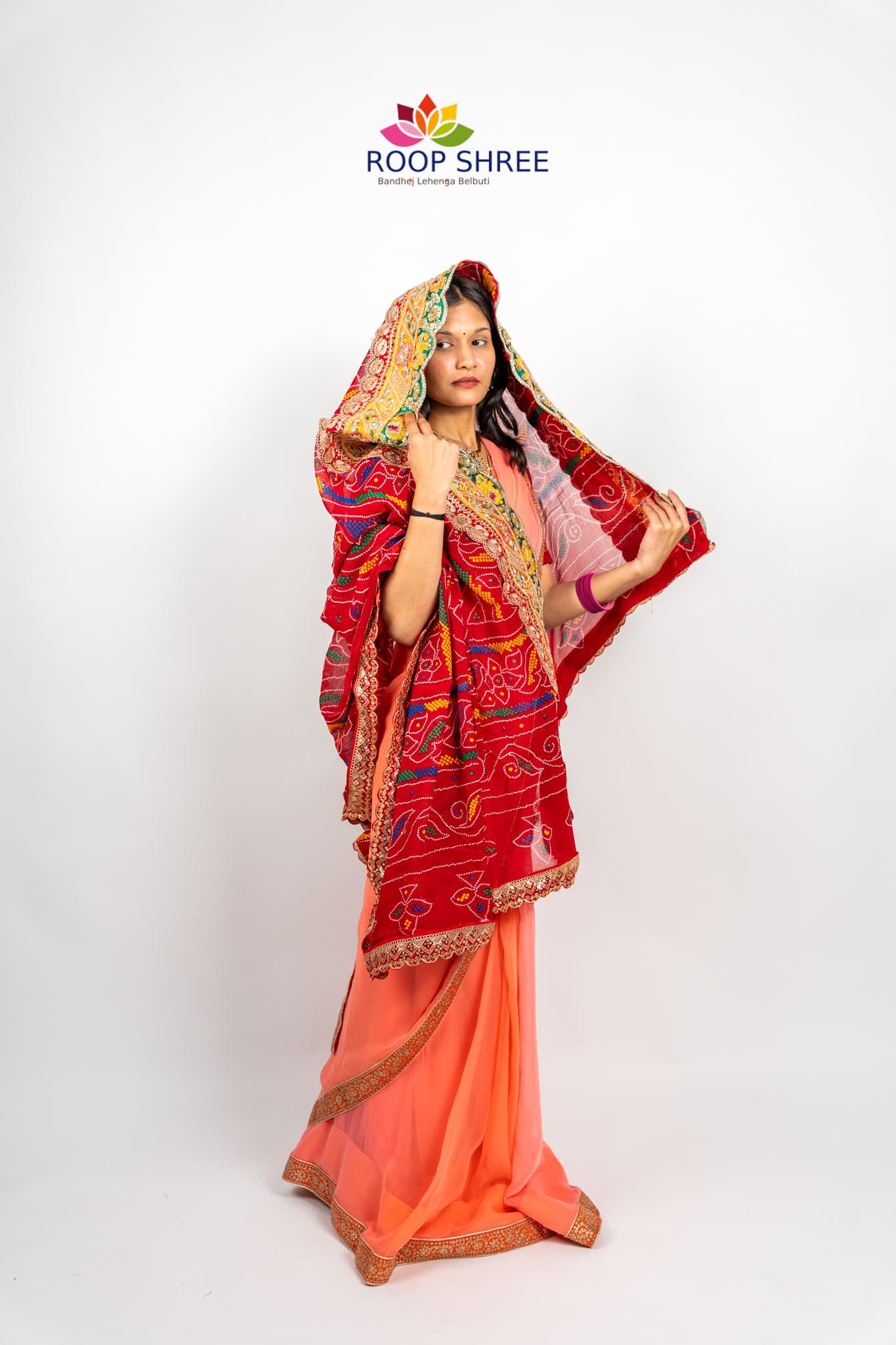 Georgette Chunri Print Dupatta With Yellow Lace