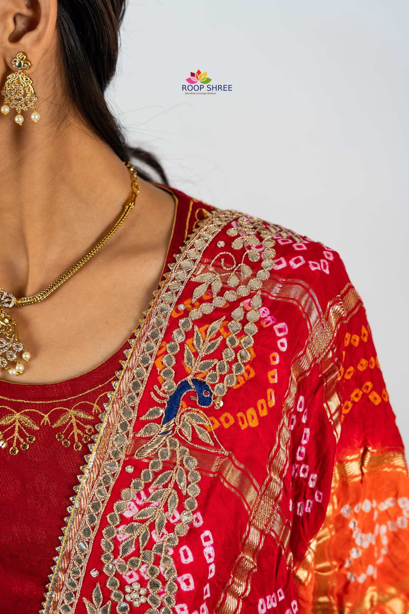 Authentic Rajasthani Gajji Silk Dupatta with Gota Patti in peacock design