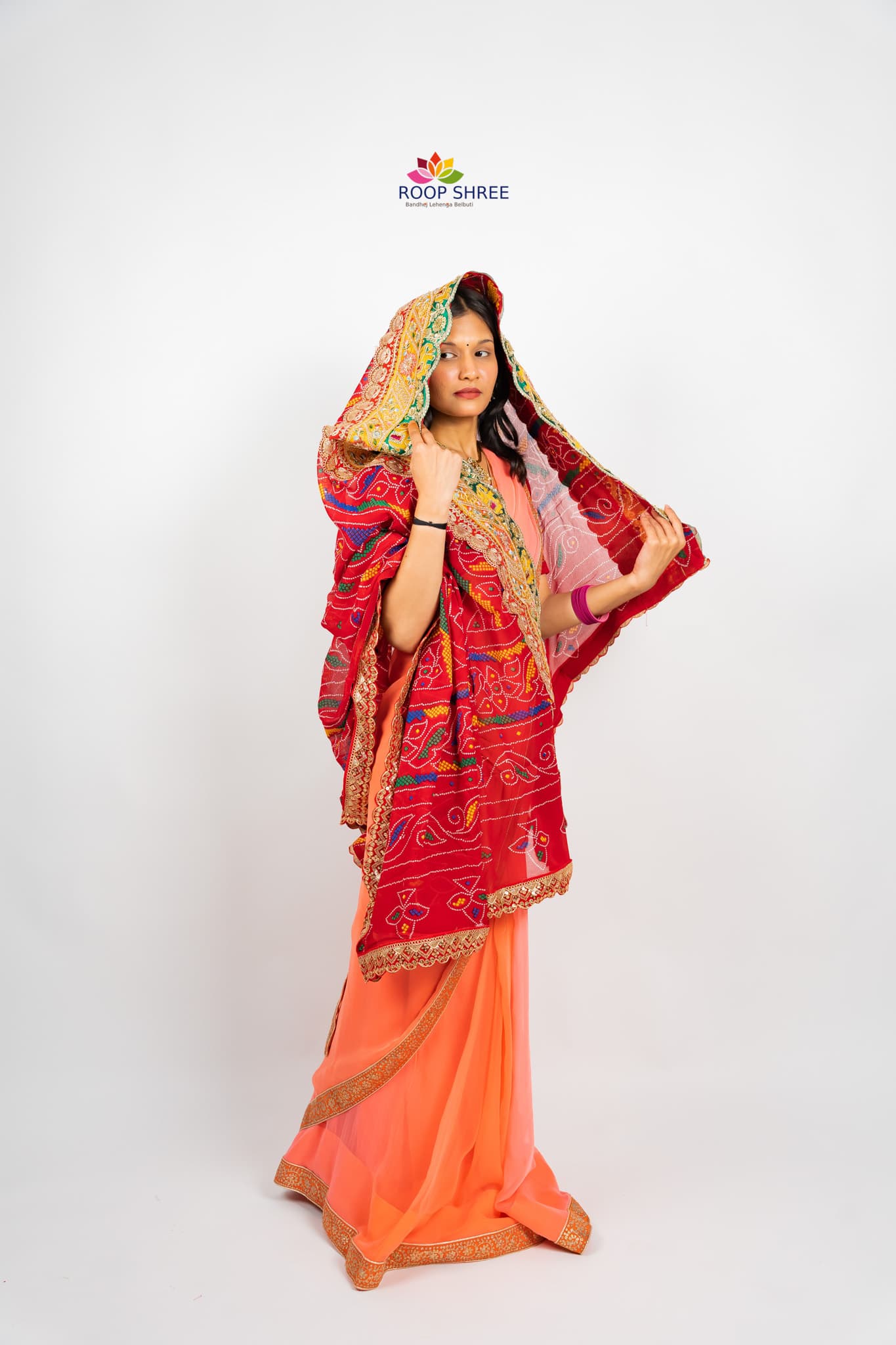 Georgette Chunri Print Dupata With Yellow Lace