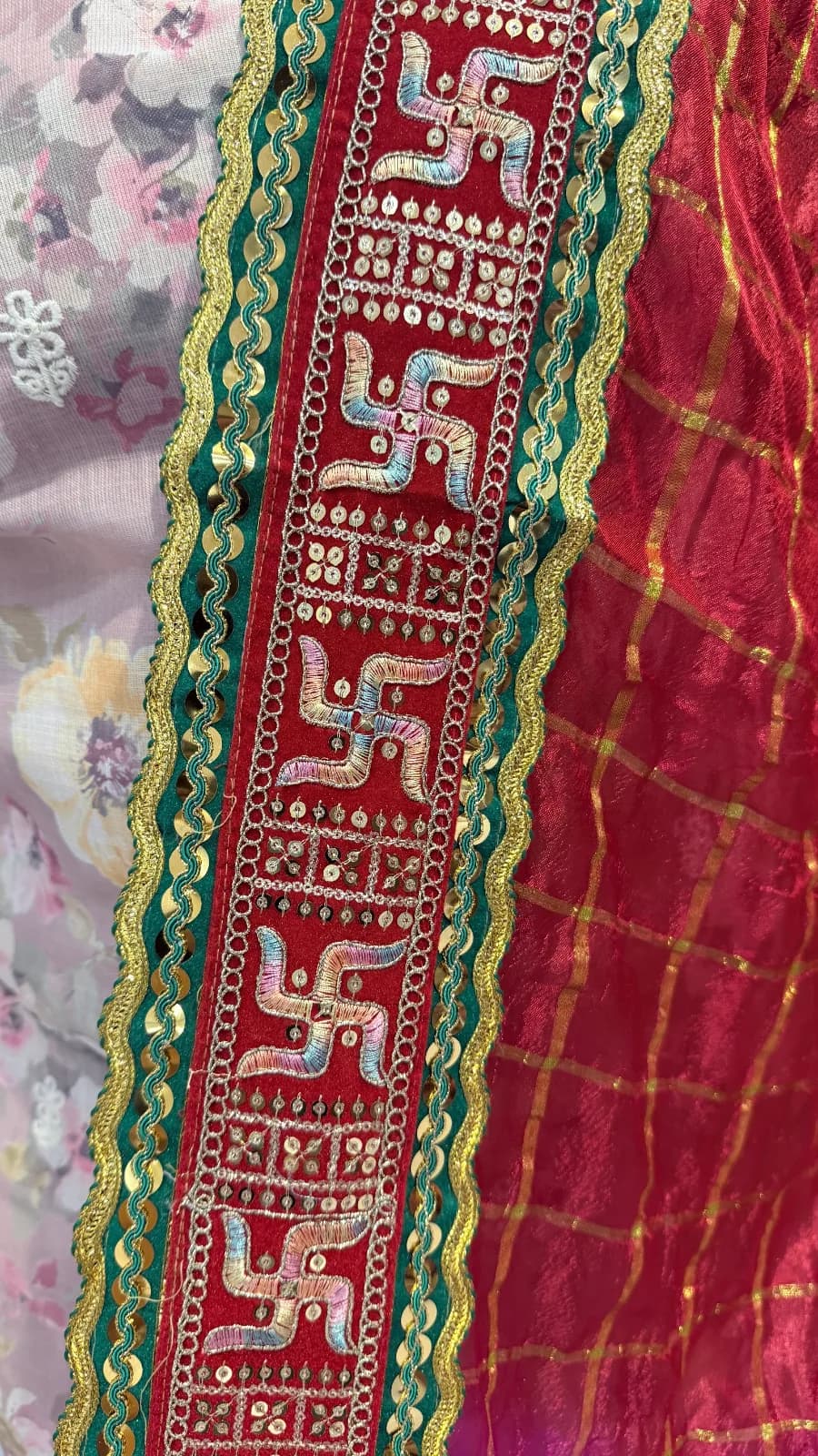 Tapeta Ghatchola Dupatta with Swastik Lace