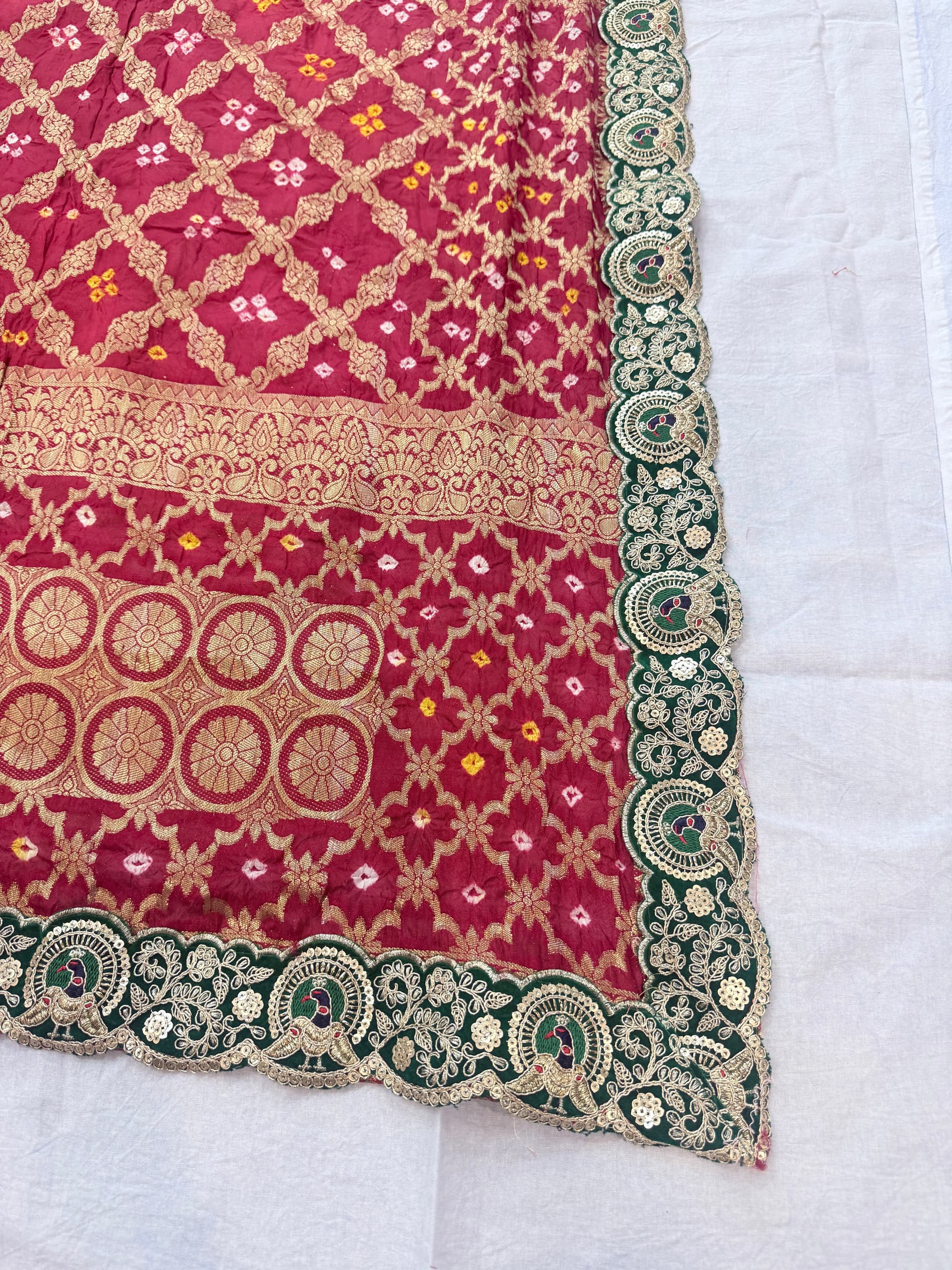 Banarsi Dupatta With Peacock Cutwork Border