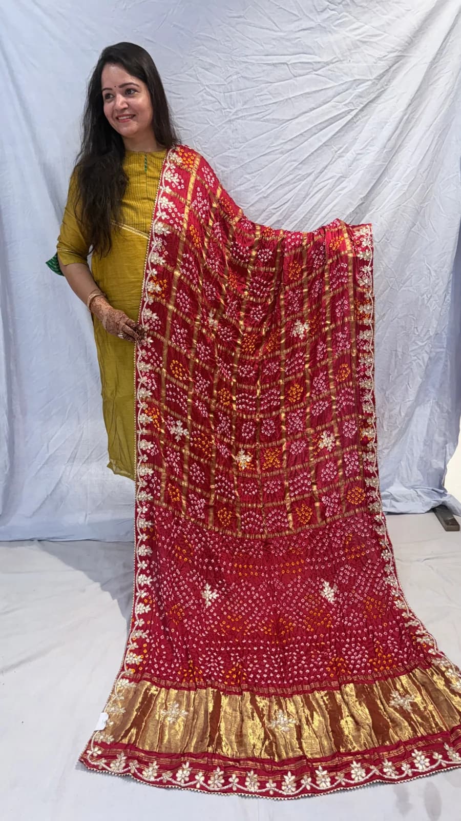 Duplicate Ghatchola saree with cutdana Gotapatti work-Red