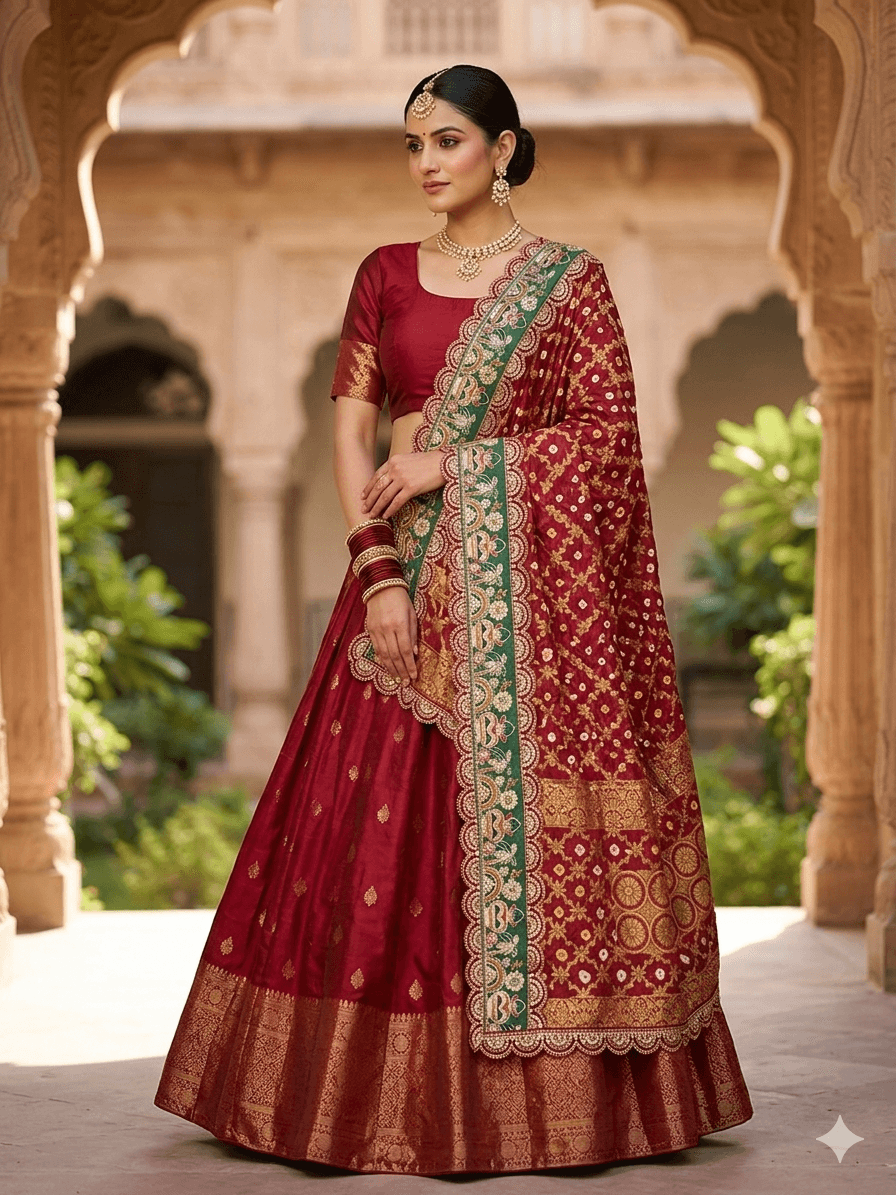 Banarasi Dupatta with Sada Kalash Lace