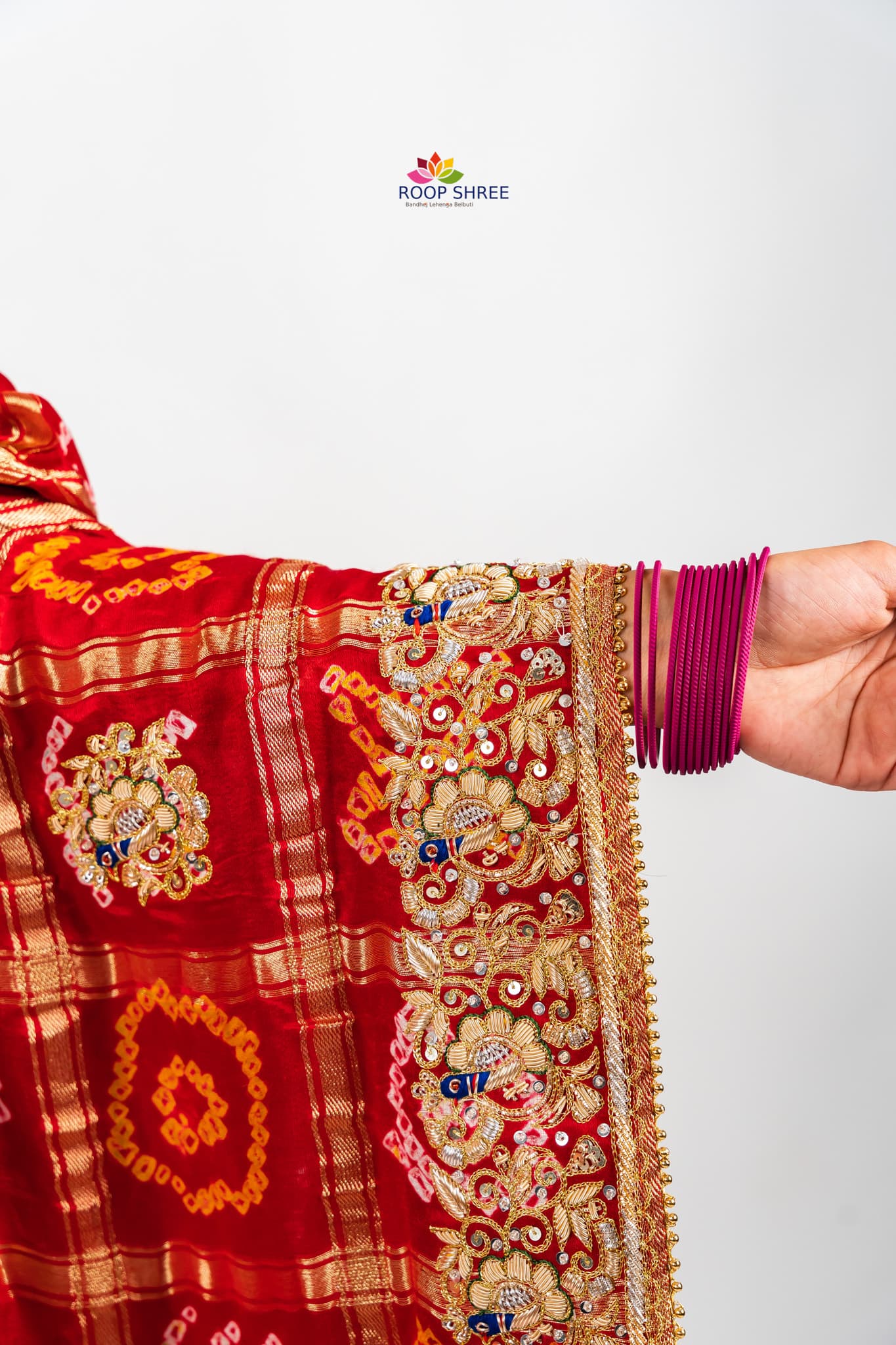 Designer Gajji Silk Wedding Dupatta with Hand-Embroidered Zardozi.
