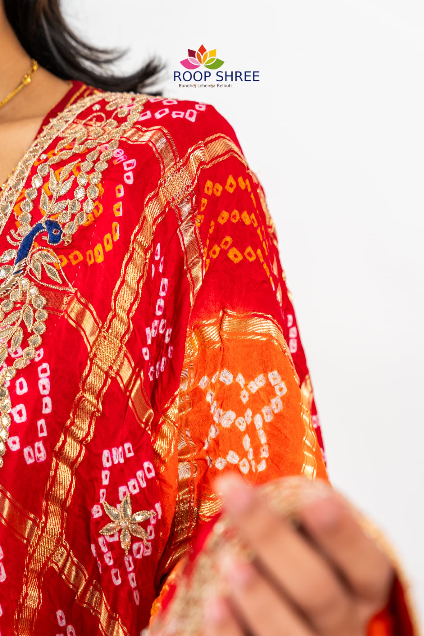 Authentic Rajasthani Gajji Silk Dupatta with Gota Patti in peacock design