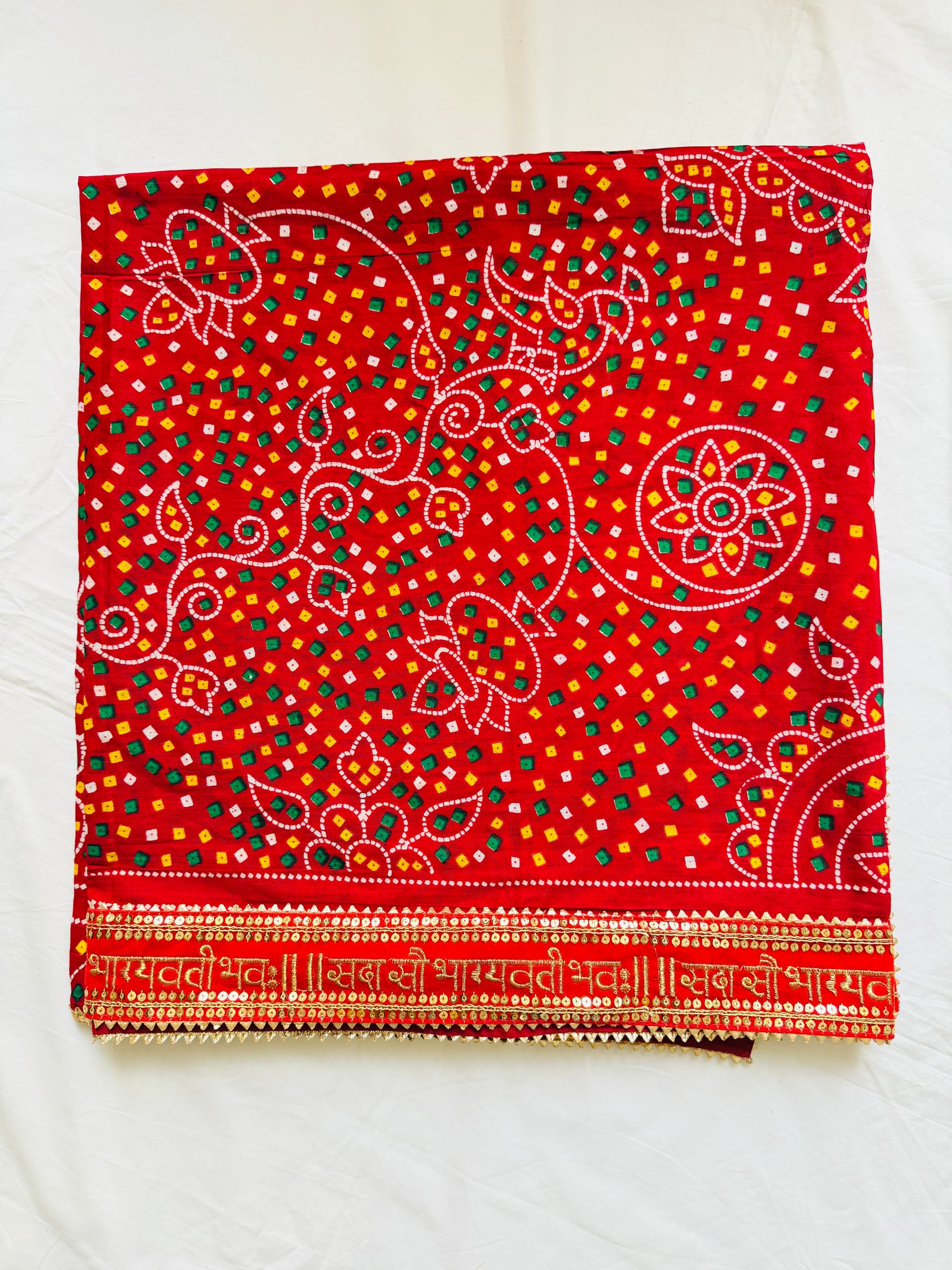 Cotton Dupatta with Swastik Lace