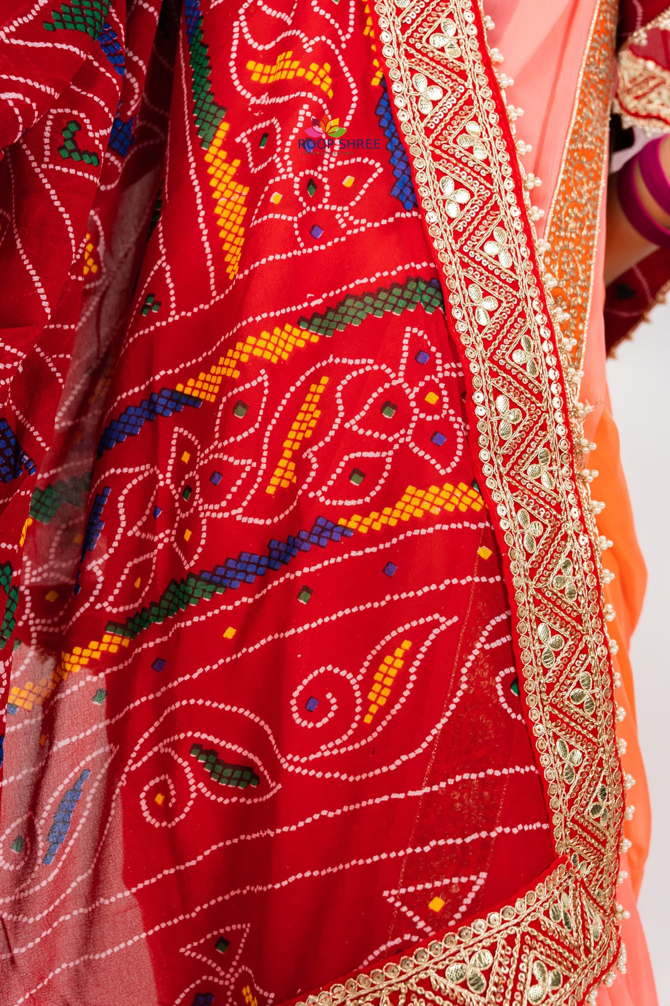 Georgette Chunri Print Dupata With Gotapatti lace