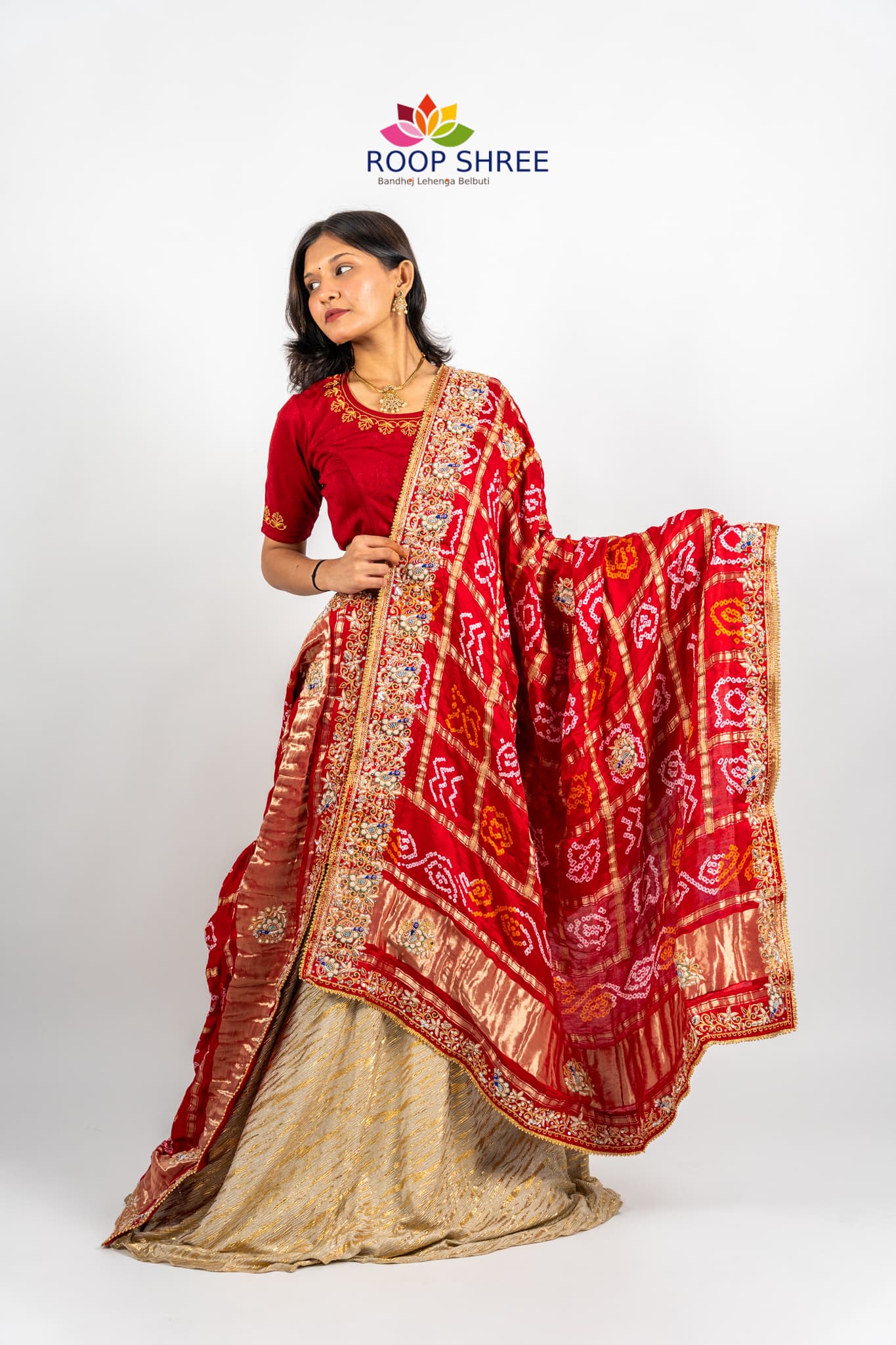 Heritage Bandhani Gajji Silk Dupatta with Royal Zardozi