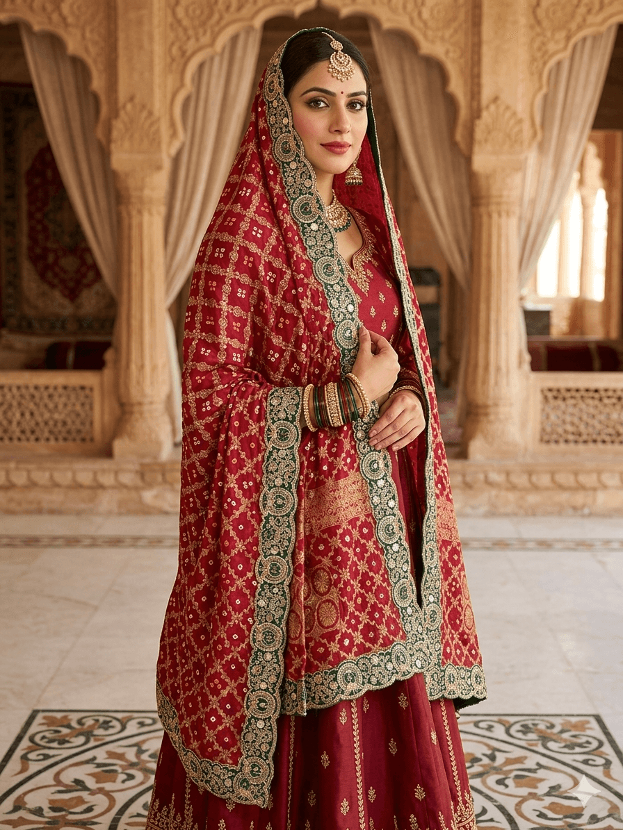 Banarsi Dupatta With Peacock Cutwork Border