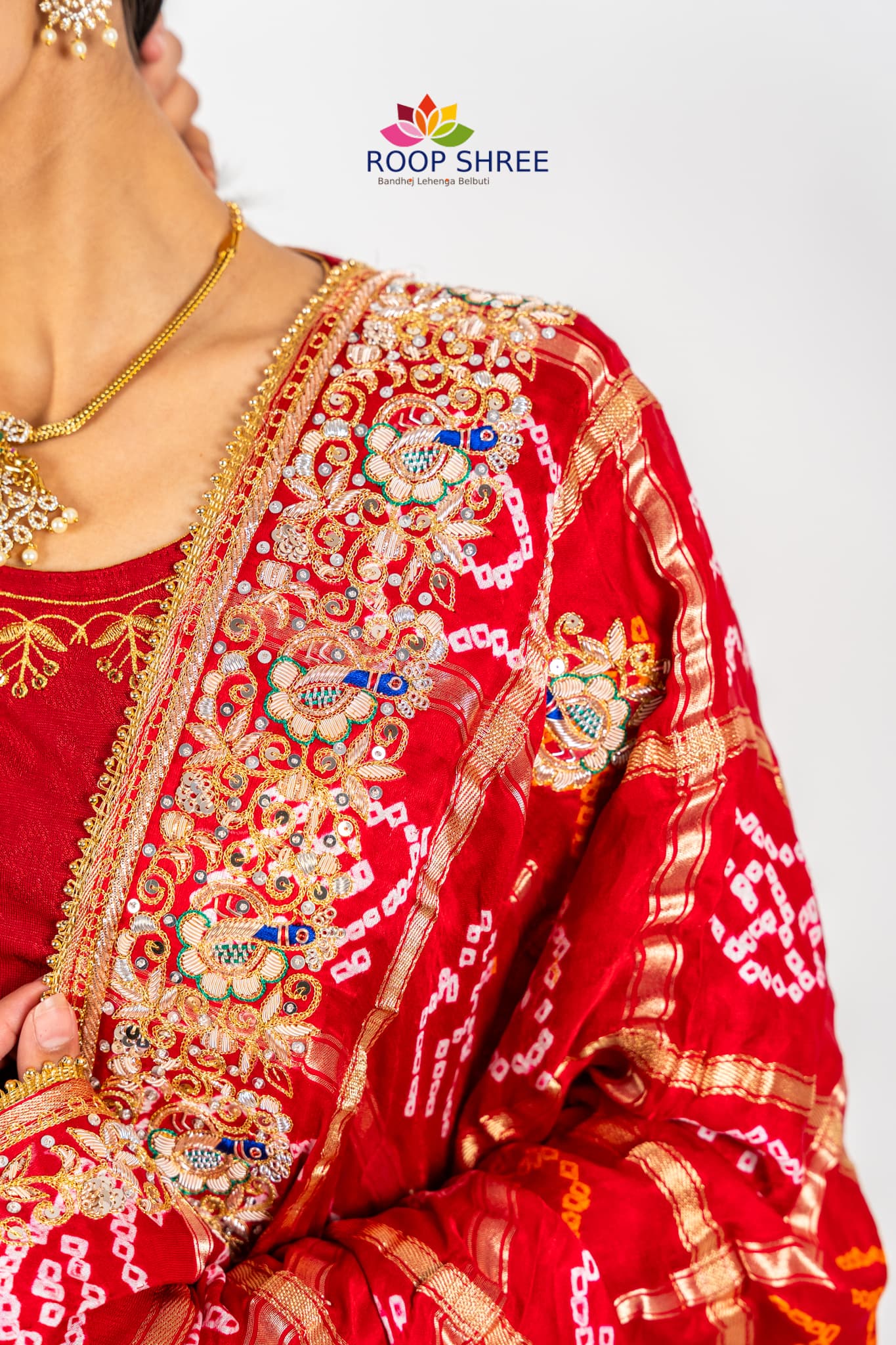 Heritage Bandhani Gajji Silk Dupatta with Royal Zardozi