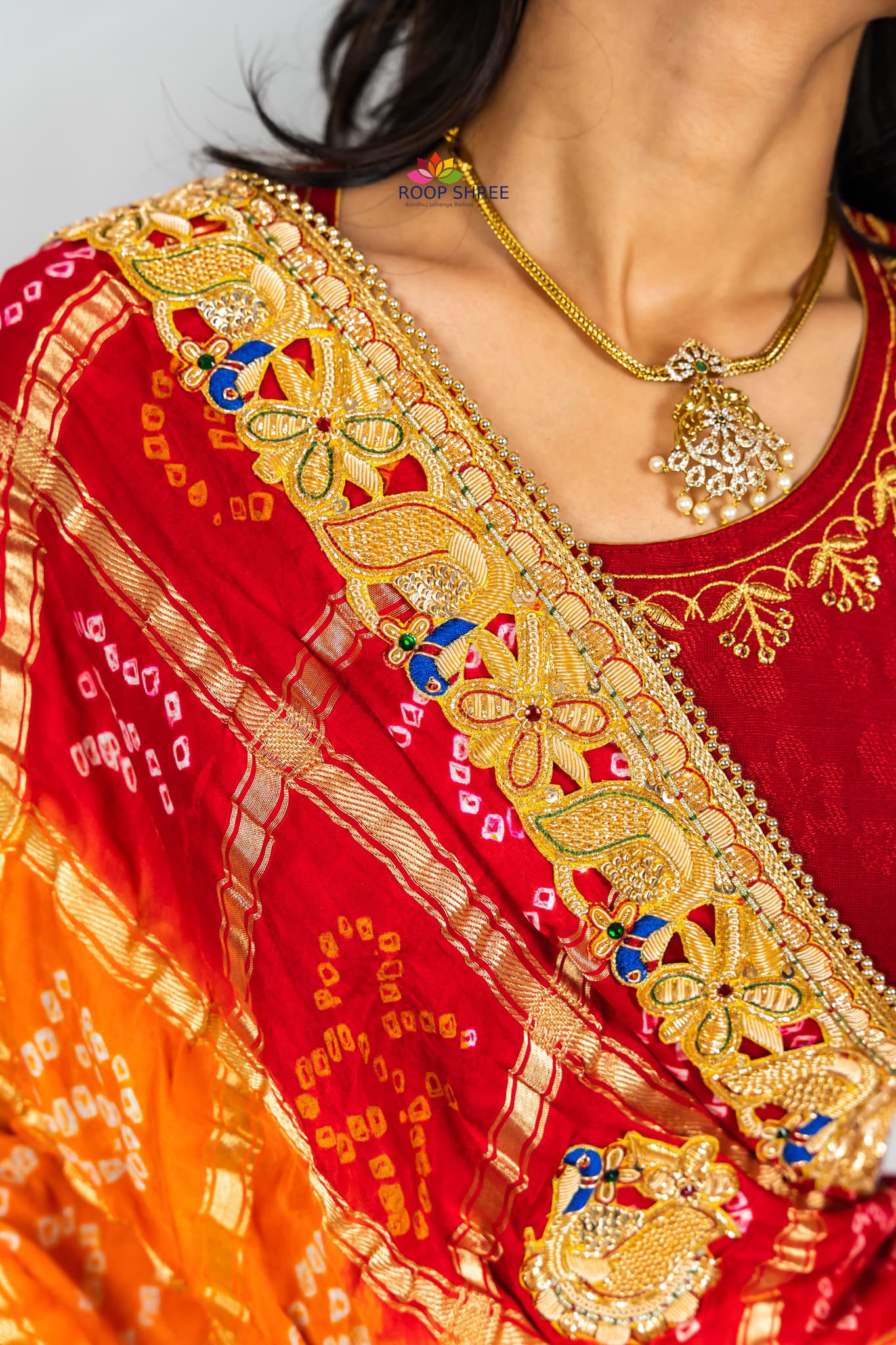 Gajji Silk Peacock design Peela