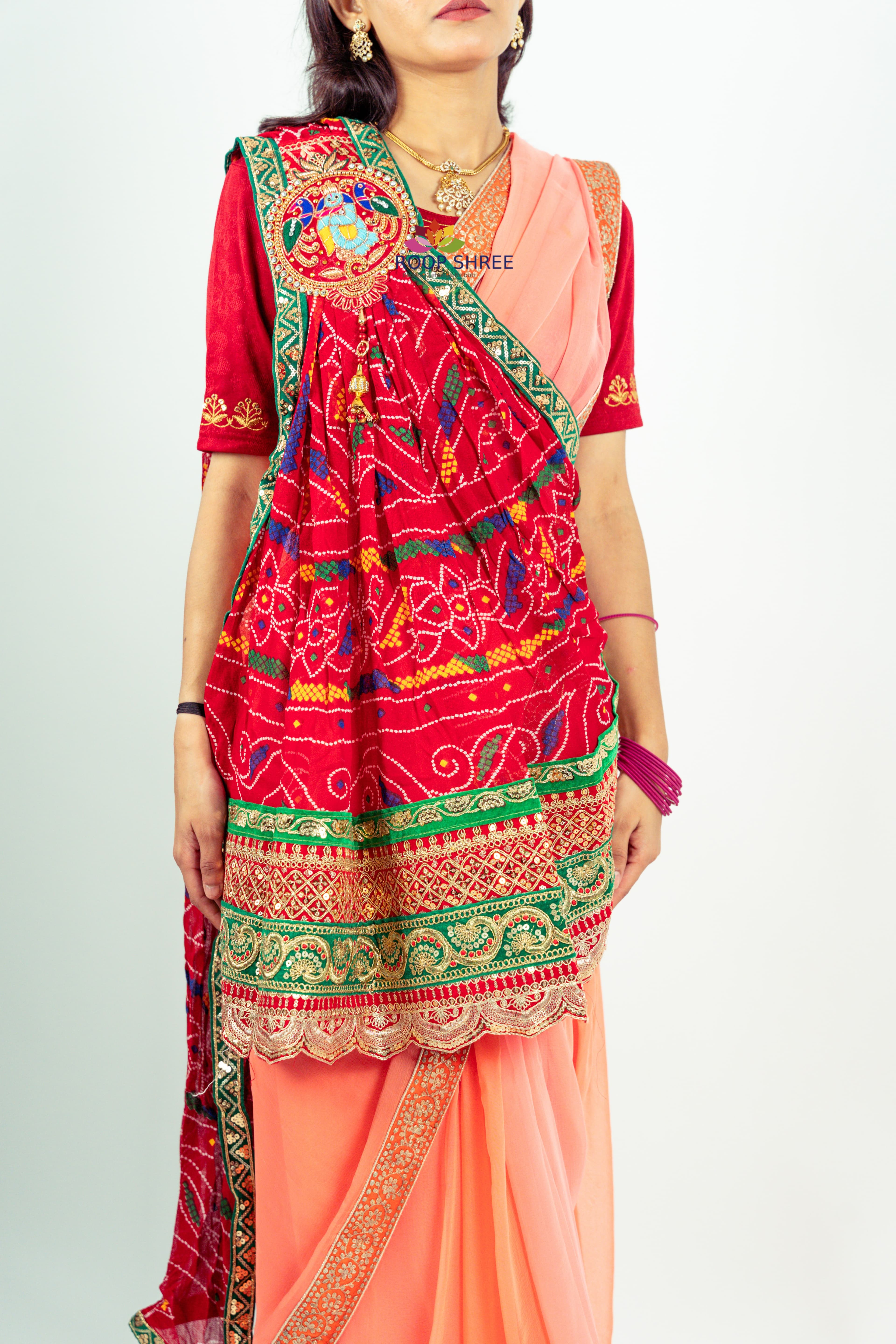 Traditional odhna adorned with Krishna brooch