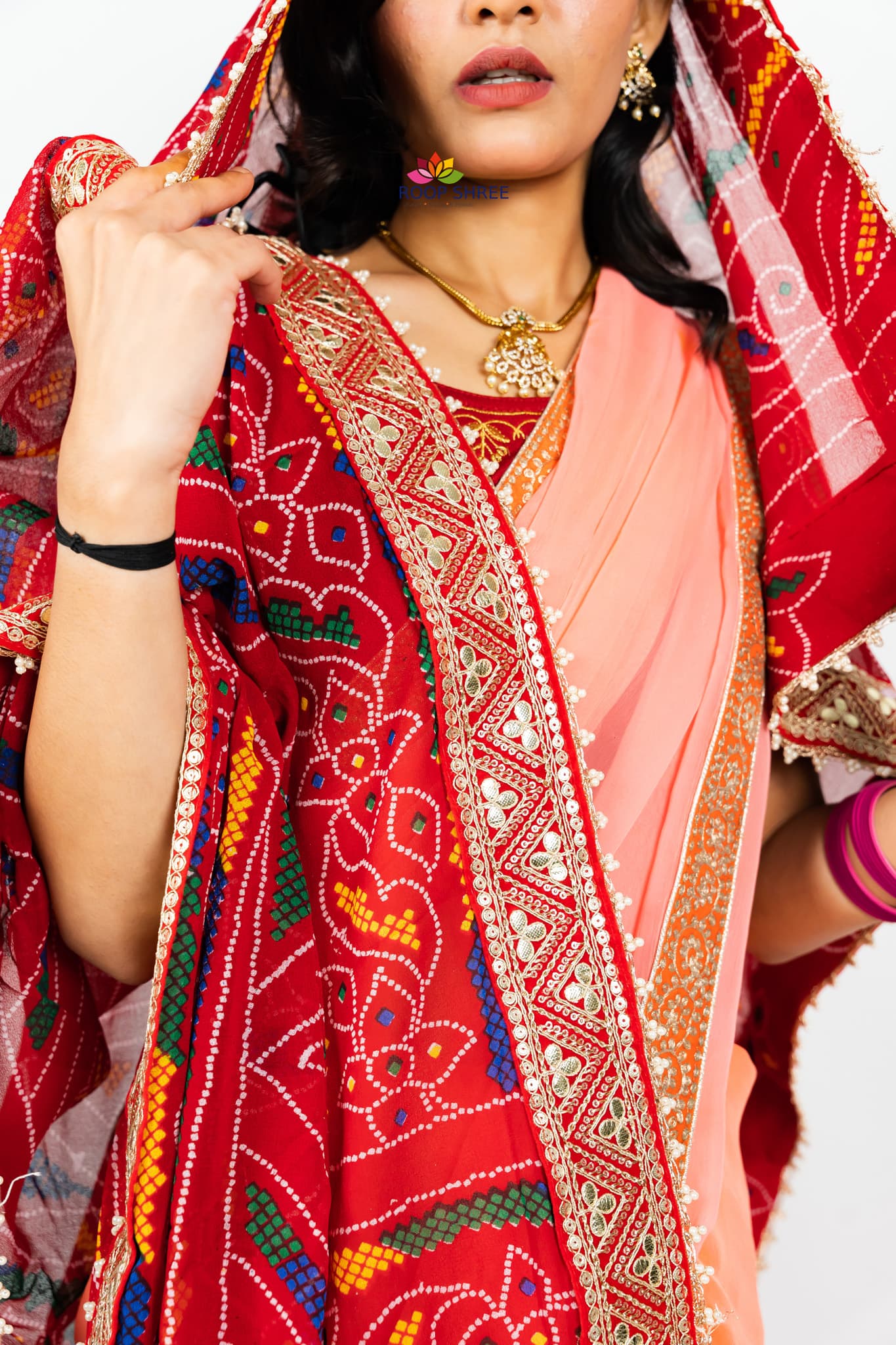 Georgette Chunri Print Dupata With Gotapatti lace