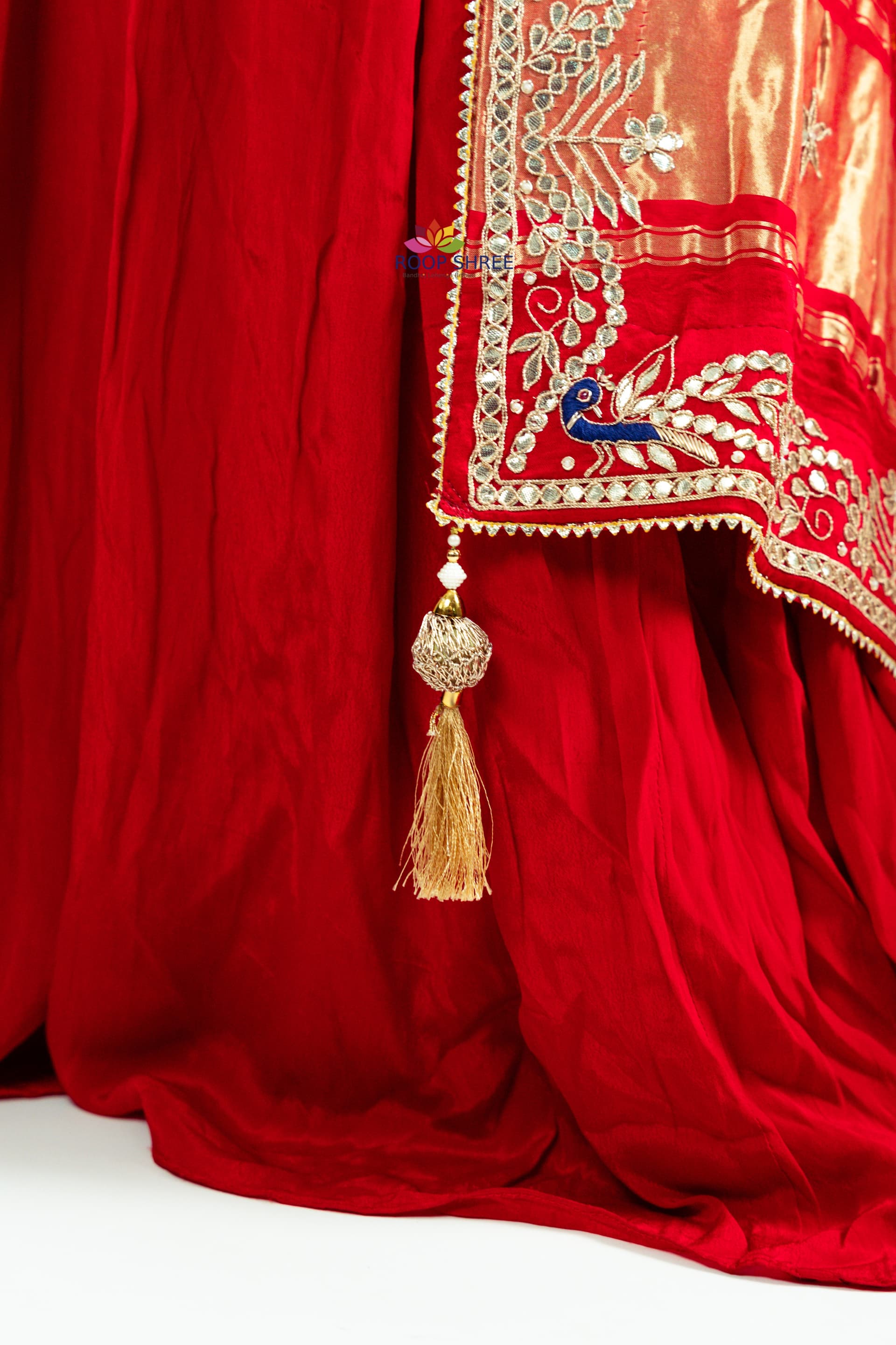 Authentic Rajasthani Gajji Silk Dupatta with Gotapatti in peacock design