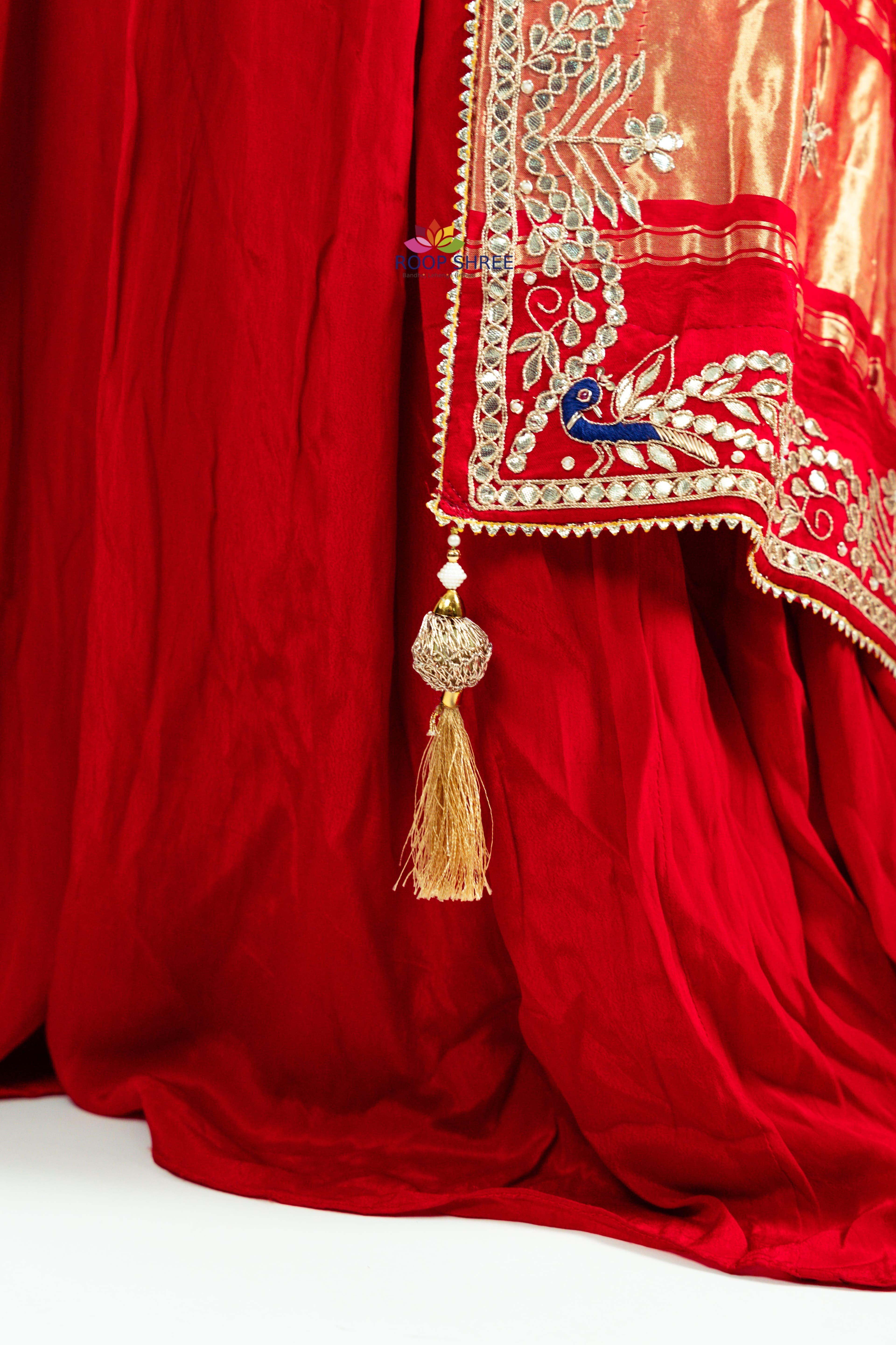 Authentic Rajasthani Gajji Silk Dupatta with Gota Patti in peacock design