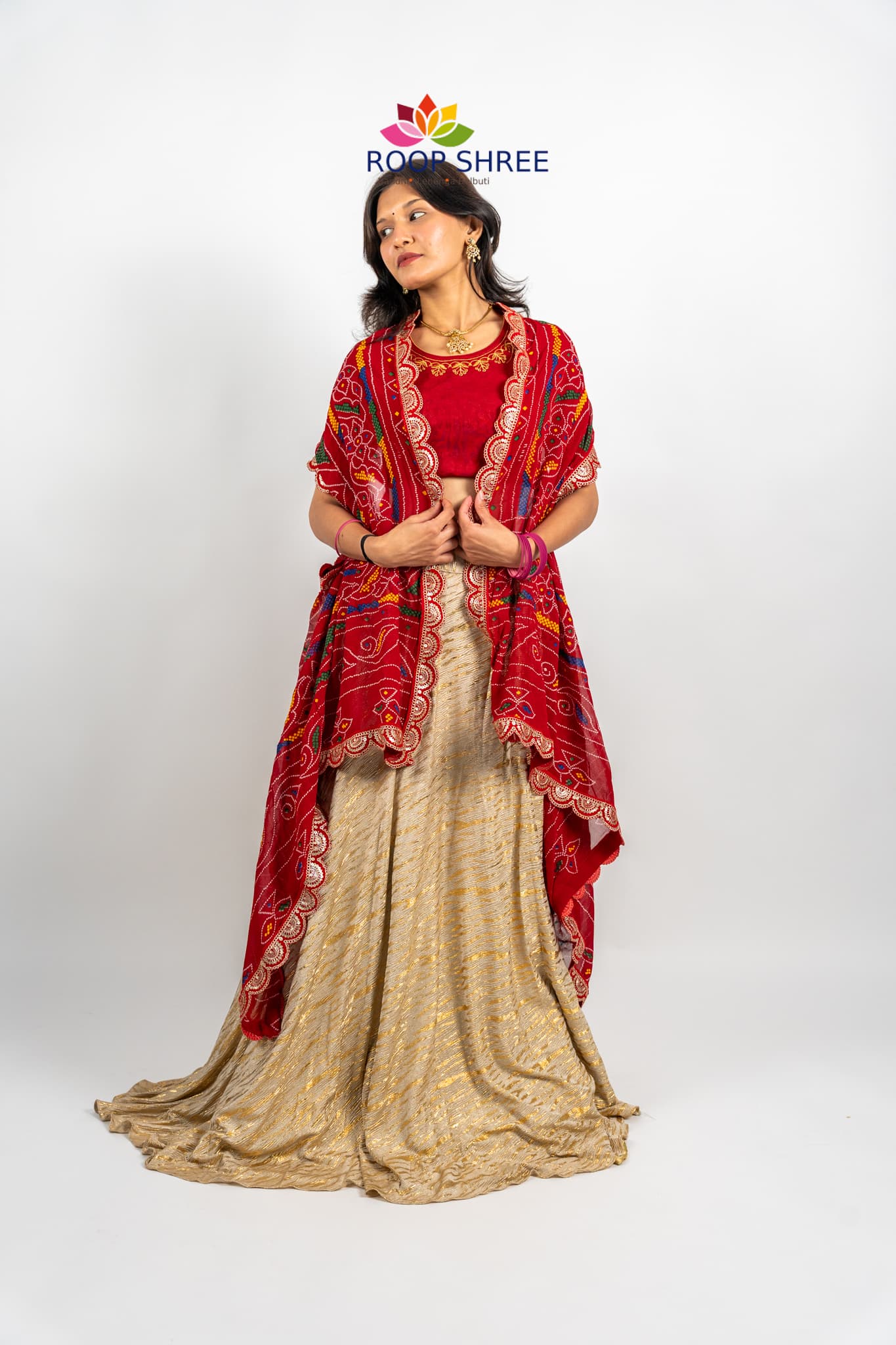 Georgette chunri Shrug With Red Border