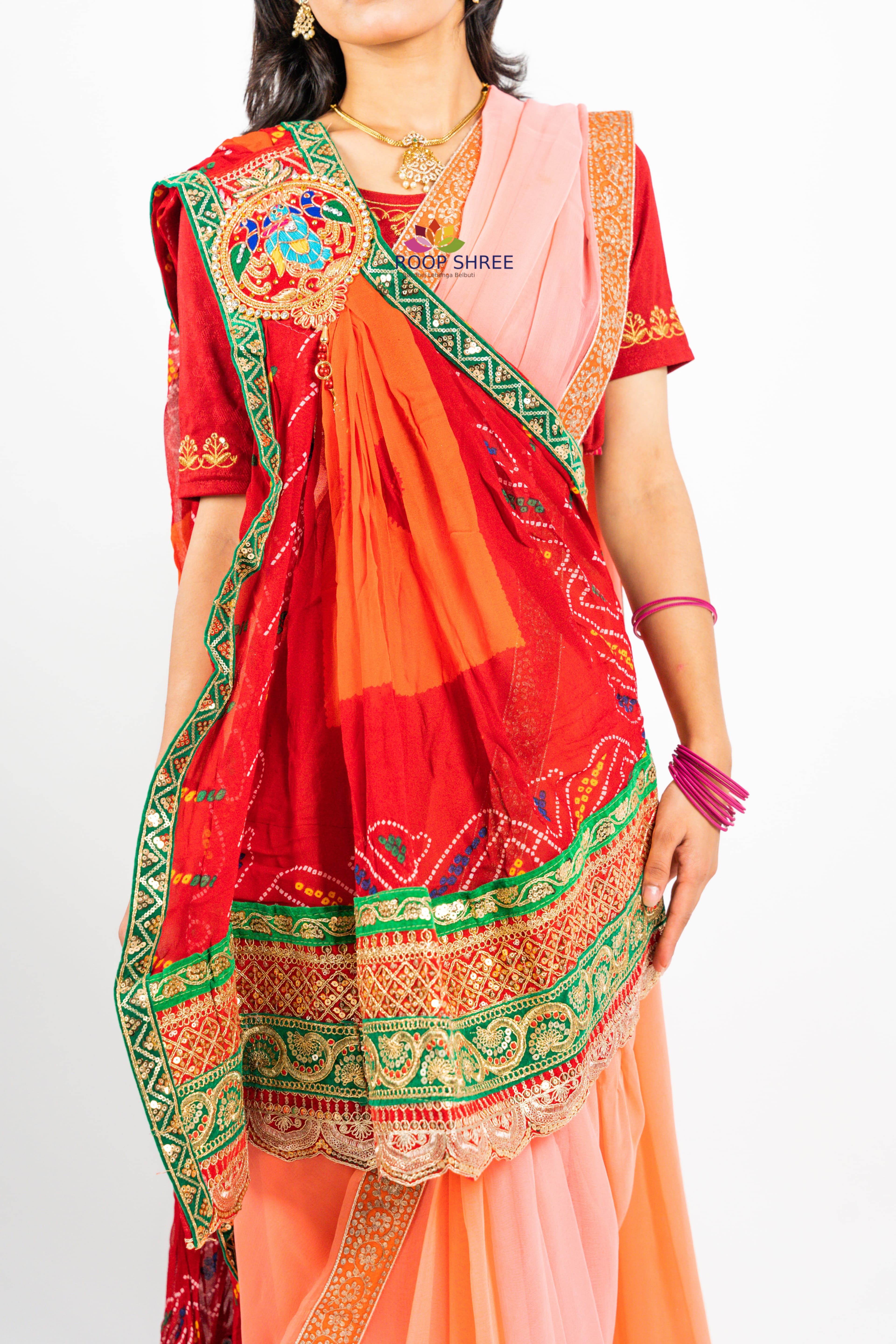 Traditional odhna adorned with Krishna brooch