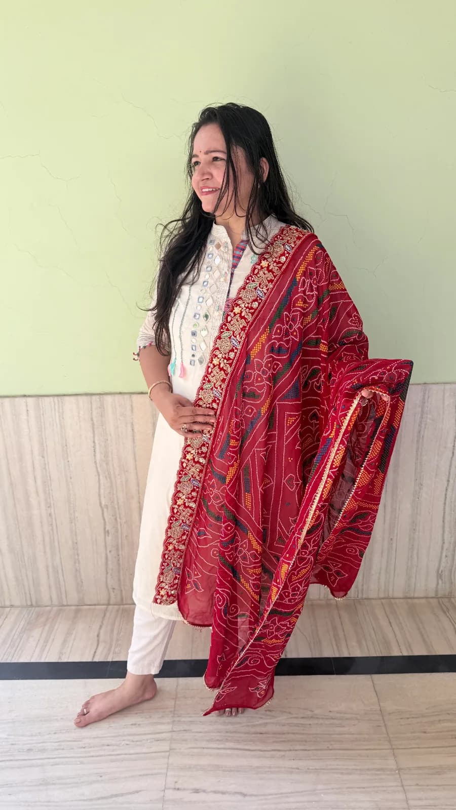 Georgette Dupatta Swastik Design Border