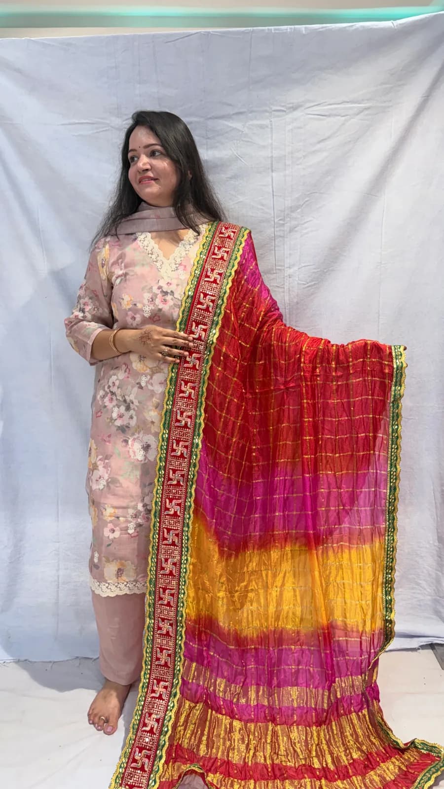 Tapeta Ghatchola Dupatta with Swastik Lace