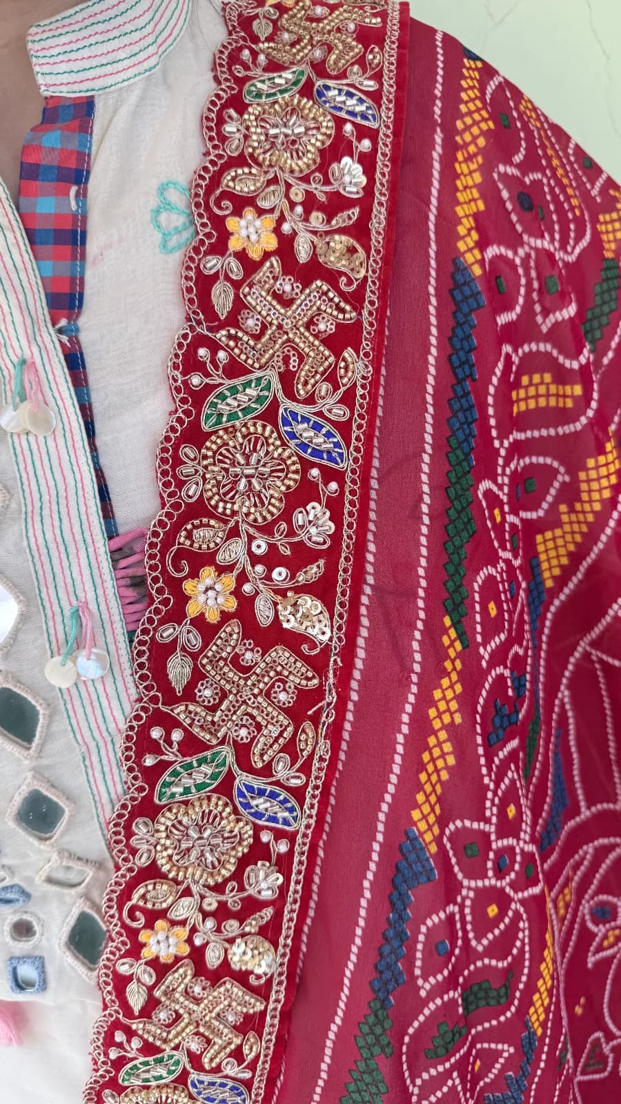 Georgette Dupatta Swastik Design Border