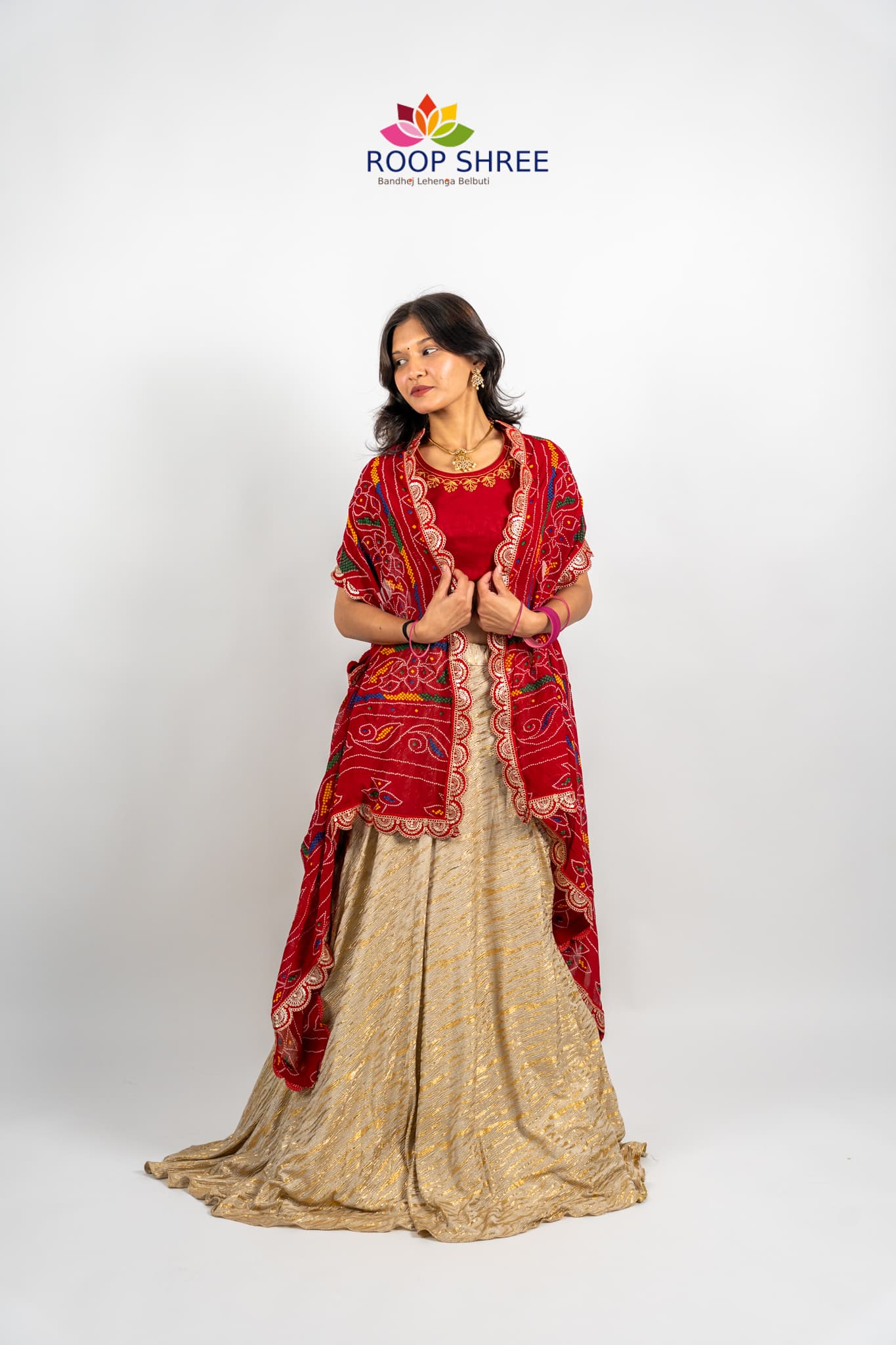Georgette chunri Shrug With Red Border