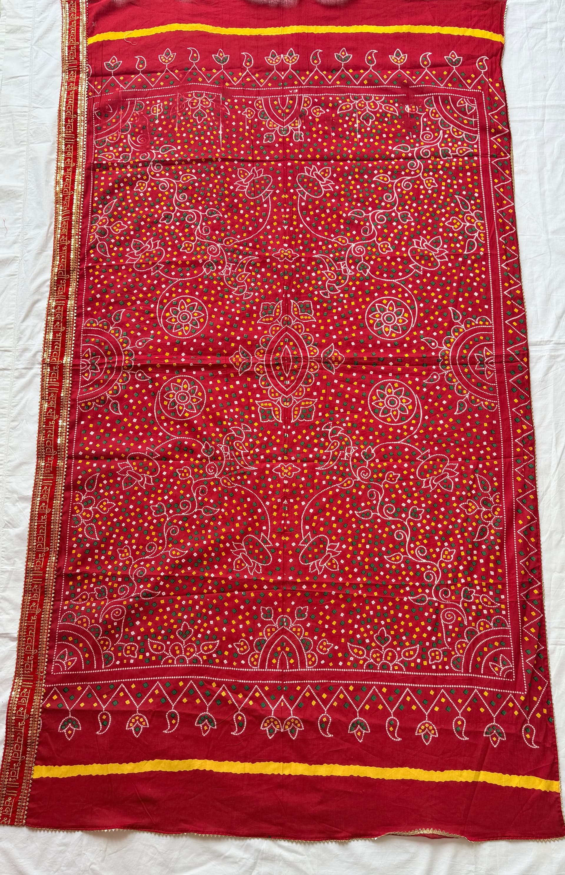 Cotton Dupatta with Swastik Lace