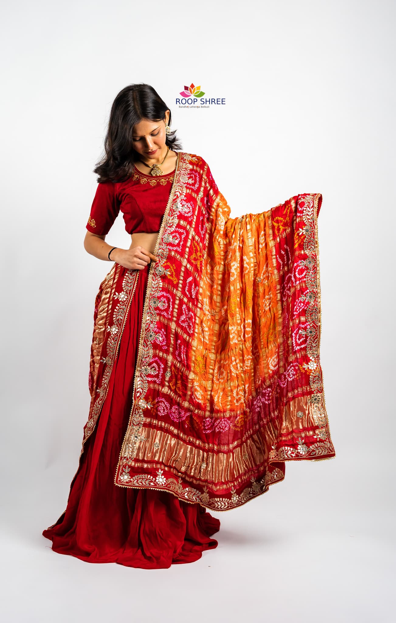 Traditional Gharchola Gajji Silk Dupatta – Handcrafted Gotapatti
