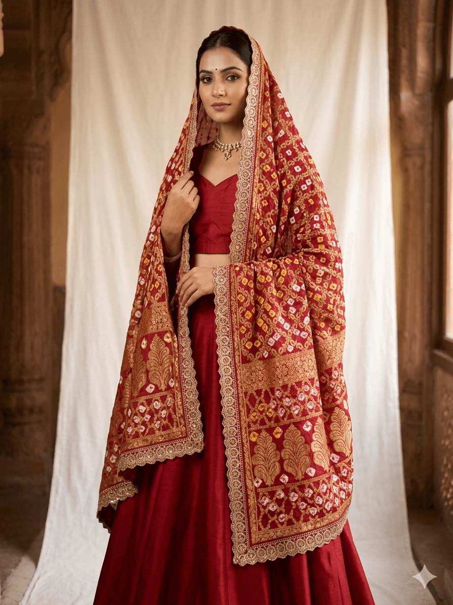 Banarasi Ghatchola Dupatta with Lace